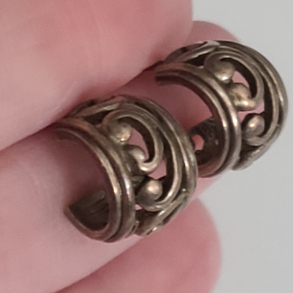 925 Vintage Filigree 1/2" Hoops 1960's Small Sterling Silver Estate Pierced